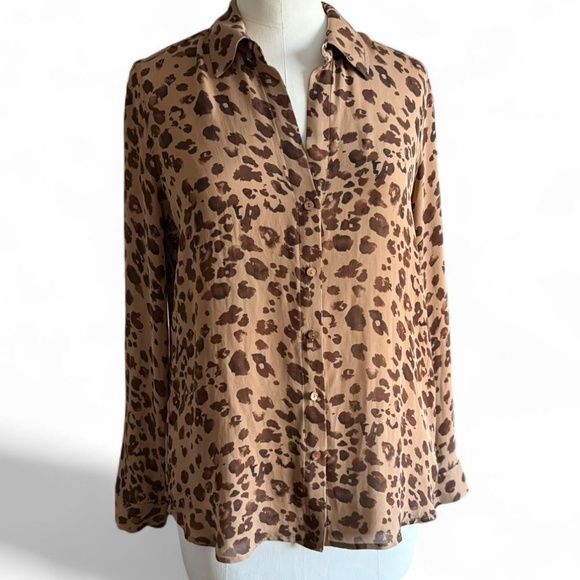 L'Agence Leopard Print Long Sleeve Silk Blouse (sz XS/T) - Picture 1 of 7